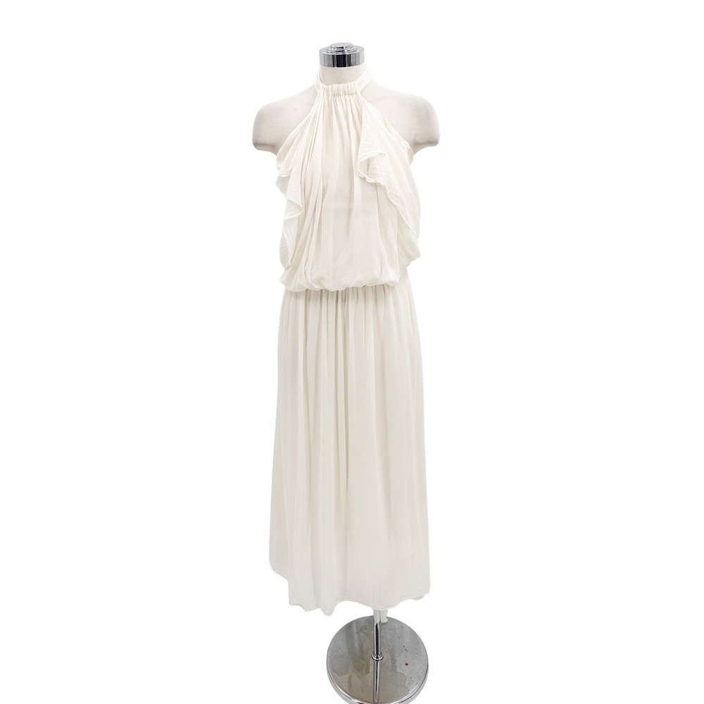 BCBG MaxAzria Runway Off White Halter Ruffle Maxi Dress woMens Size M